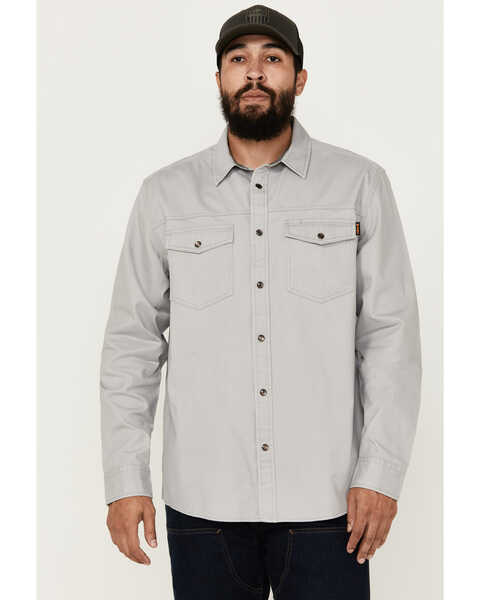 Hawx Men's All Out Woven Solid Long Sleeve Snap Work Shirt - Big , Grey, hi-res
