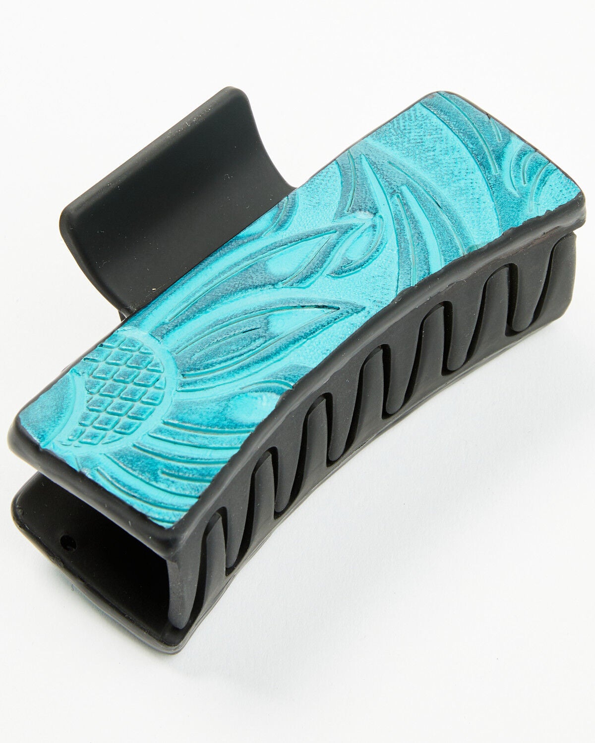 Image #2 - Shyanne Women's Tooled Floral Leather Hair Clip, Turquoise, hi-res