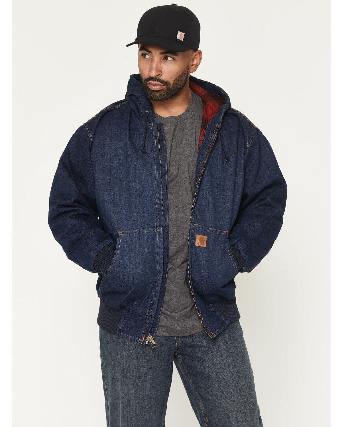 Carhartt Men's Loose Fit Denim Active Hooded Jacket, Blue, hi-res