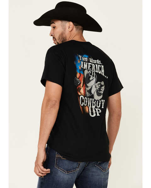 Image #5 - Cowboy Up Men's Two Words America Short Sleeve Graphic T-Shirt , Black, hi-res