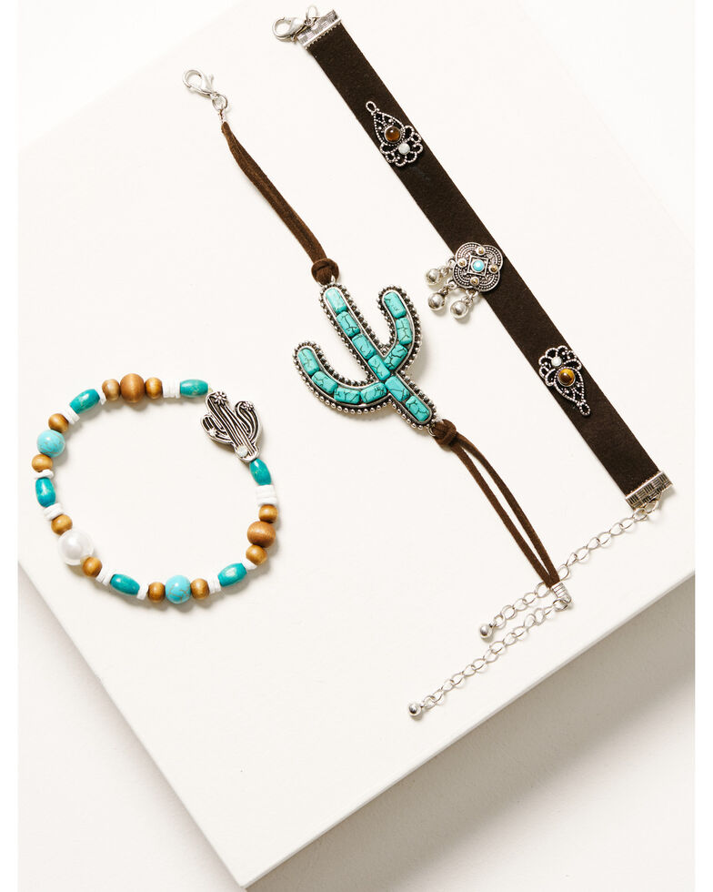 Prime Time Jewelry Women's Cactus Beaded Bracelet Set, Silver, hi-res