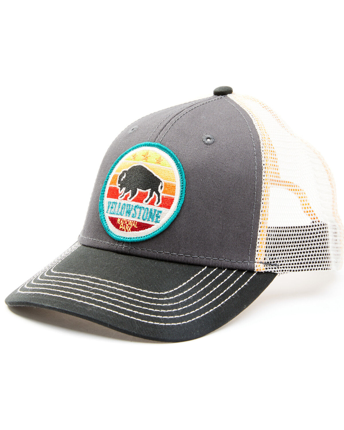 Image #1 - H3 Sportgear Men's Yellowstone National Park Buffalo Circle Patch Ball Cap, Grey, hi-res