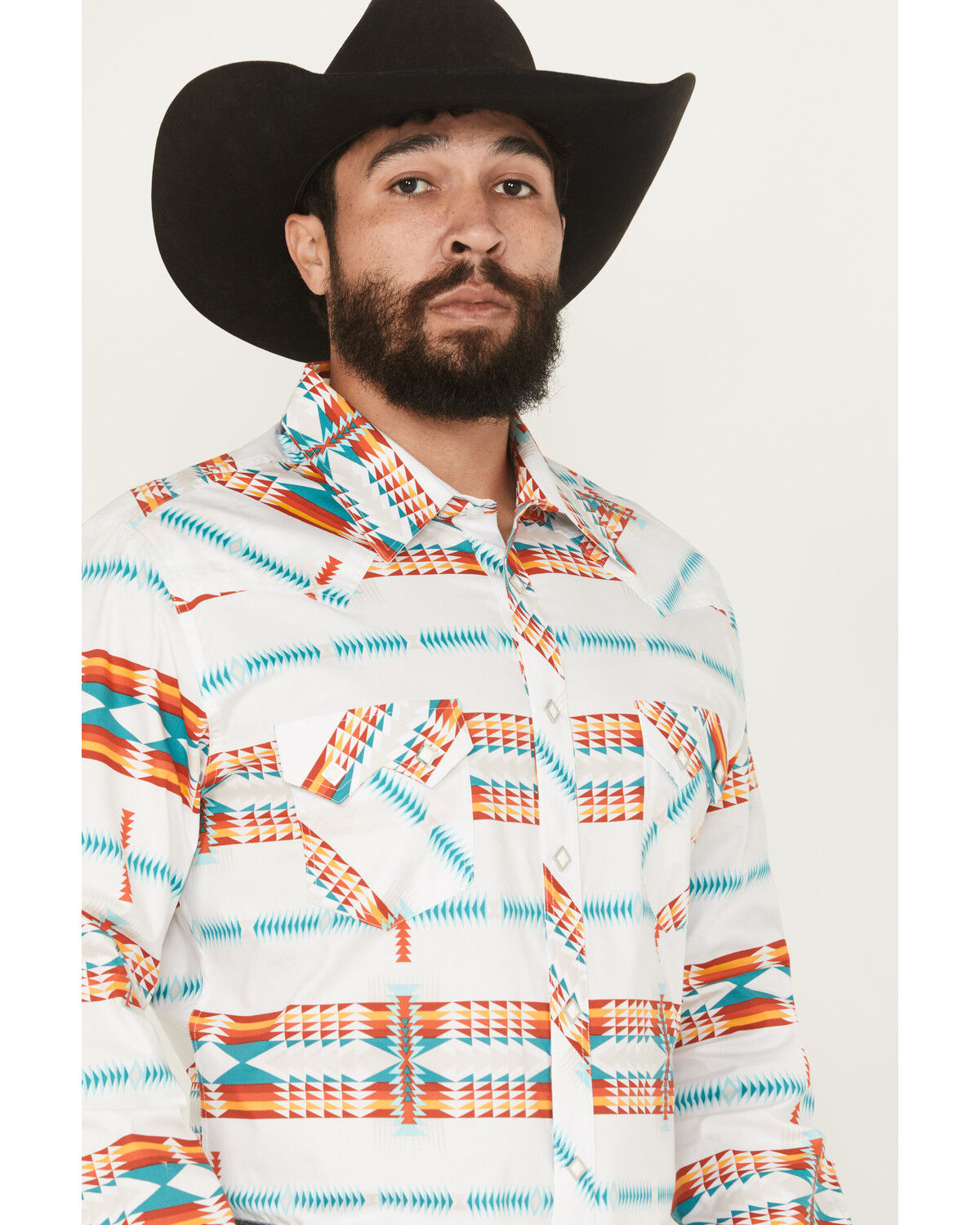 Image #2 - Rock & Roll Denim Men's Southwestern Print Long Sleeve Snap Stretch Western Shirt, White, hi-res