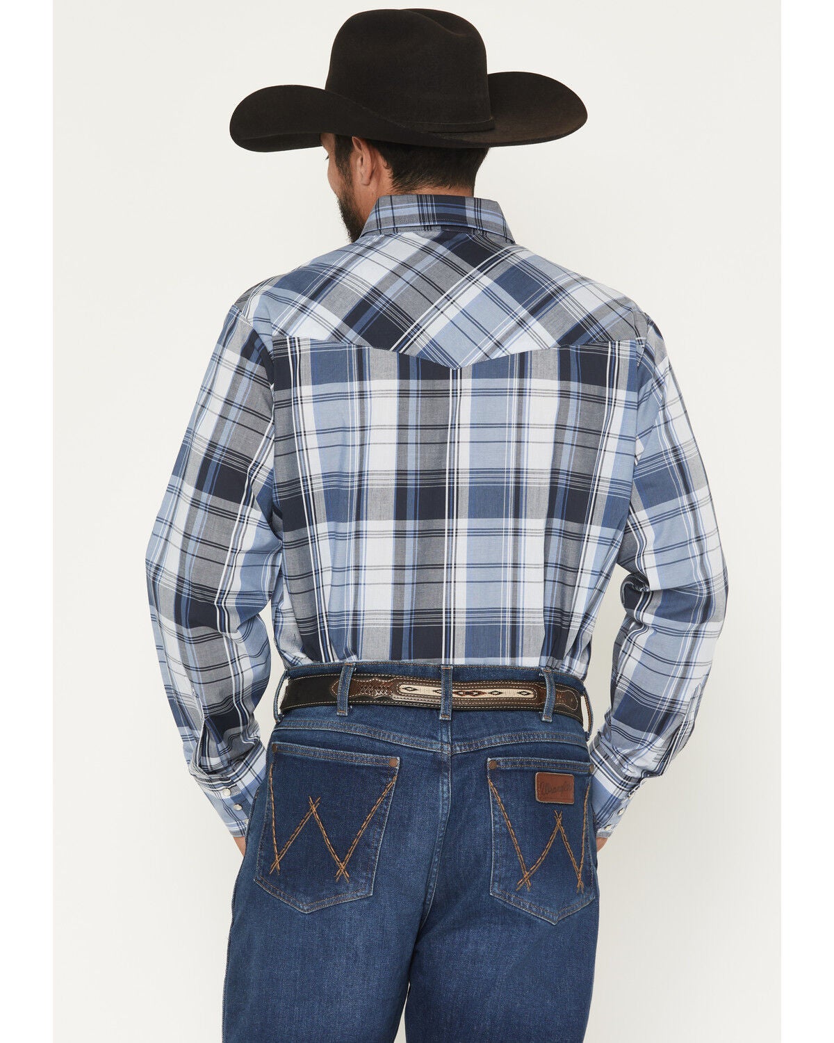 Image #4 - Ely Walker Men's Plaid Print Long Sleeve Pearl Snap Western Shirt - Big, Blue, hi-res