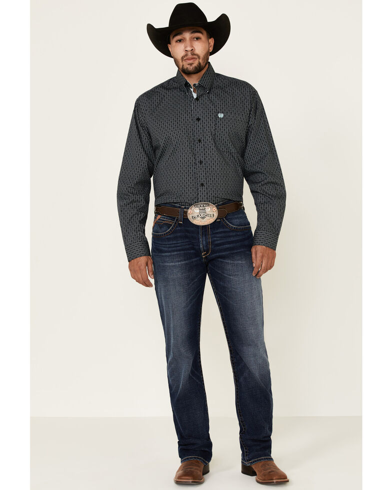 Cinch Men's Black Geo Print Button Long Sleeve Western Shirt , Black, hi-res