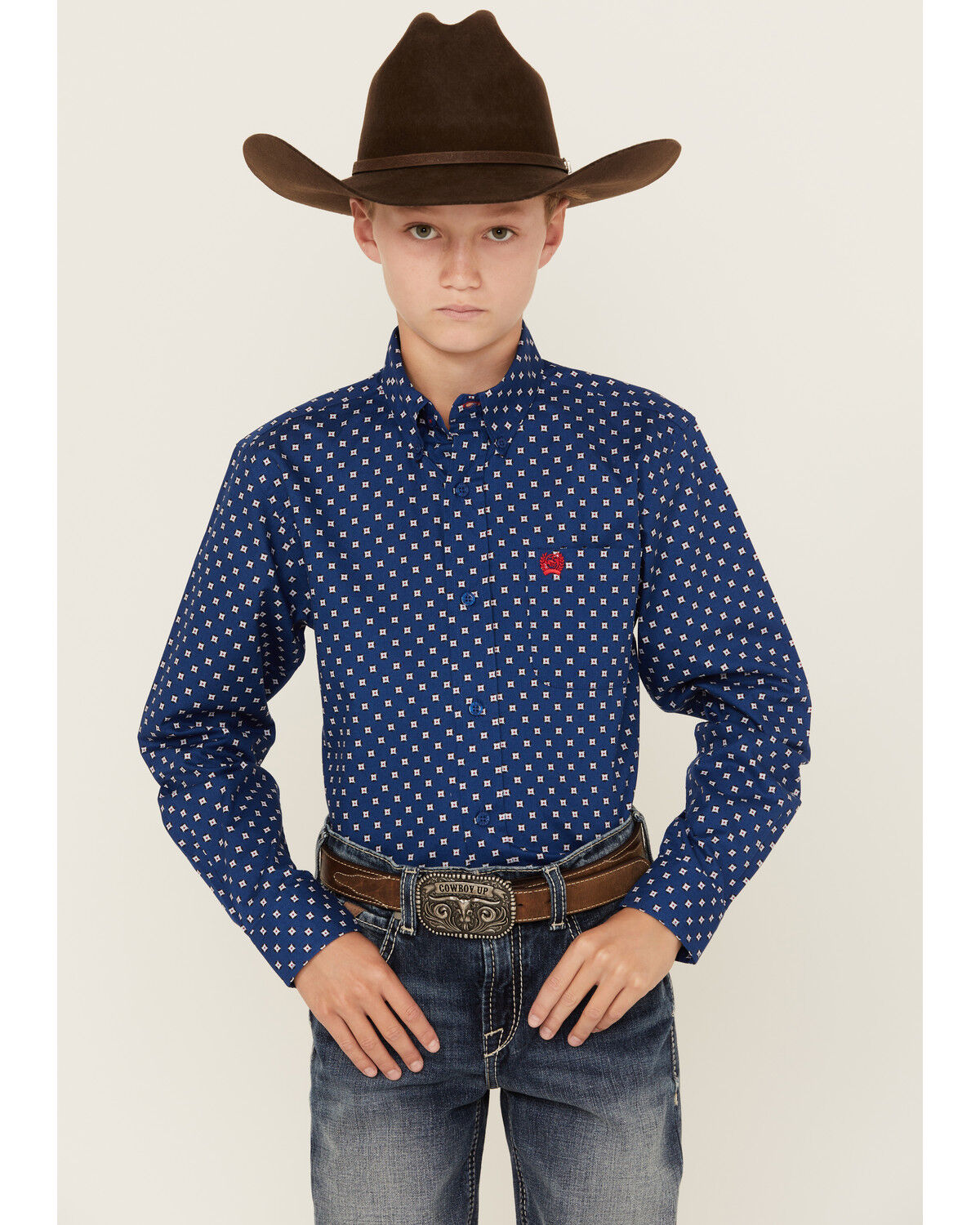 Image #1 - Cinch Boys' Geo Print Long Sleeve Button-Down Western Shirt, Royal Blue, hi-res