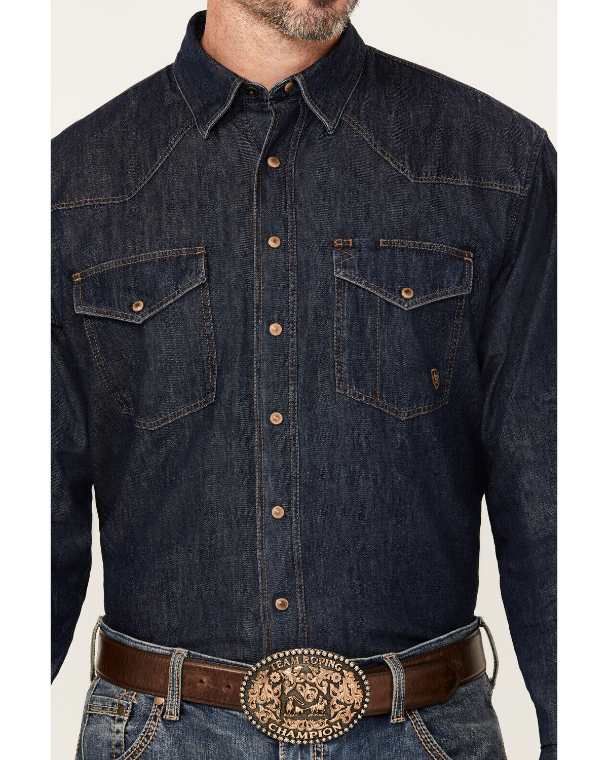 Image #2 - Ariat Men's Classic Denim Long Sleeve Snap Western Shirt - Tall, Blue, hi-res