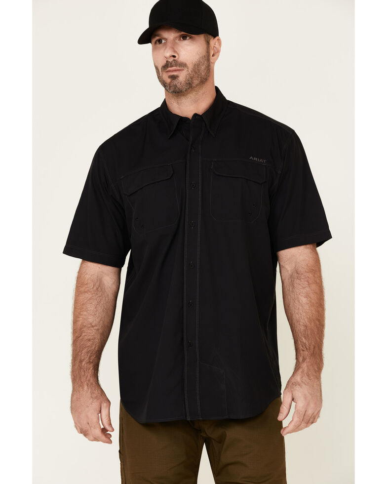 Ariat Men's Solid Black Tek Outbound Short Sleeve Button-Down Western Shirt , Black, hi-res