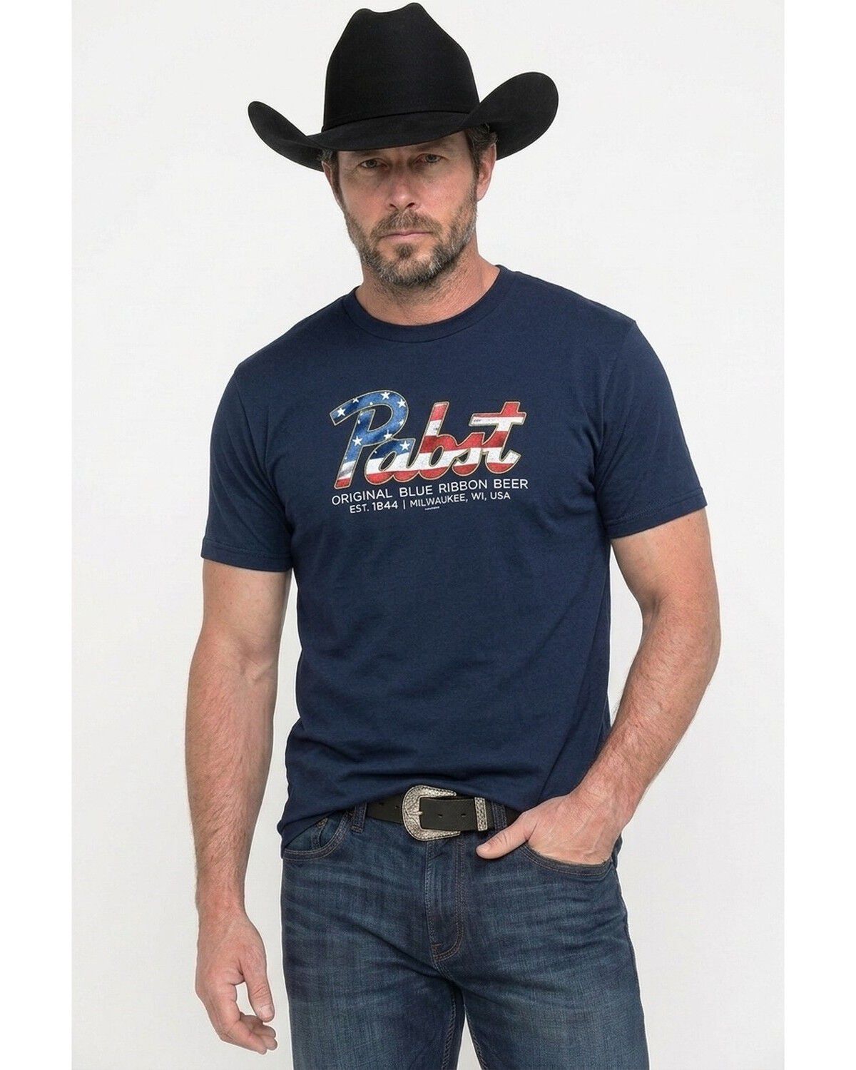 Image #1 - Pabst Men's Patriotic Logo Short Sleeve Graphic T-Shirt, Navy, hi-res