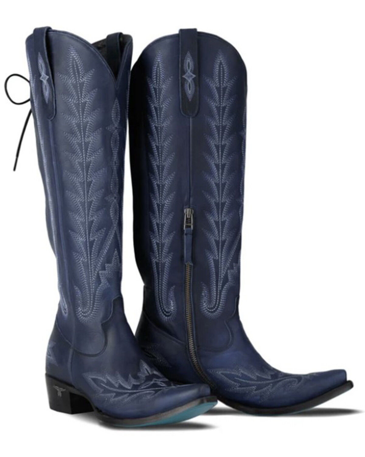 Image #1 - Lane Women's Lexington Knee High Corset Western Boots - Snip Toe, Navy, hi-res