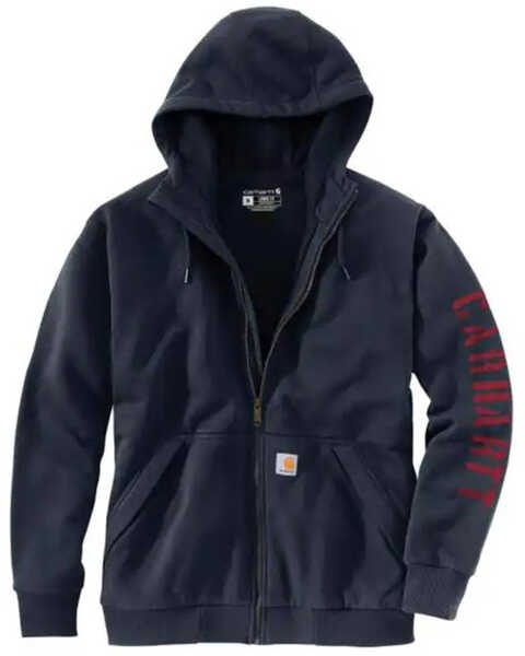 Image #1 - Carhartt Men's Rain Defender® Loose Fit Fleece-Lined Logo Graphic Jacket, Navy, hi-res