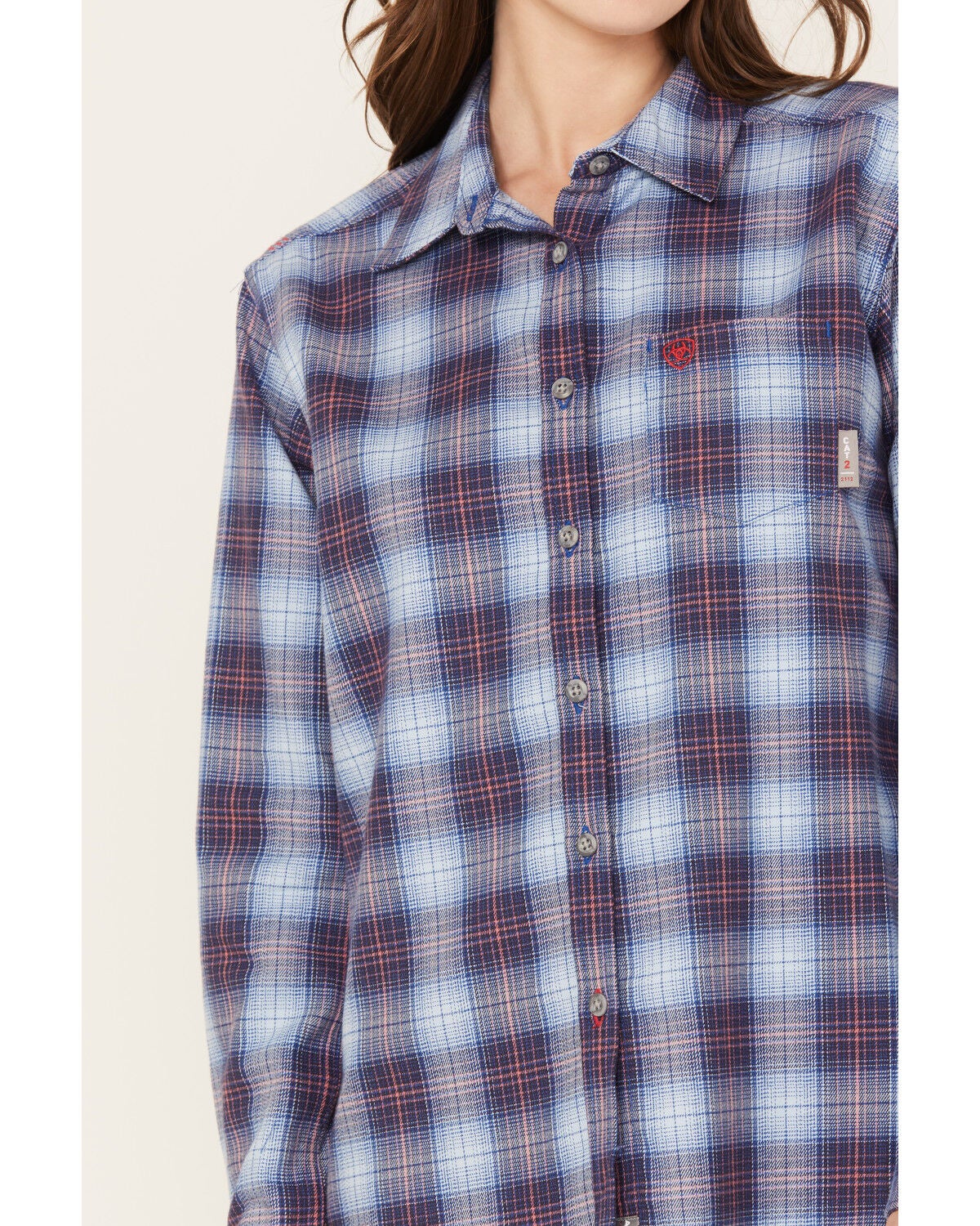 Image #3 - Ariat Women's FR Plaid Print Long Sleeve Button-Down Work Shirt, Blue, hi-res