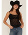 Image #1 - Miss Me Women's Solid Lace Sleeveless Tank Top, Black, hi-res