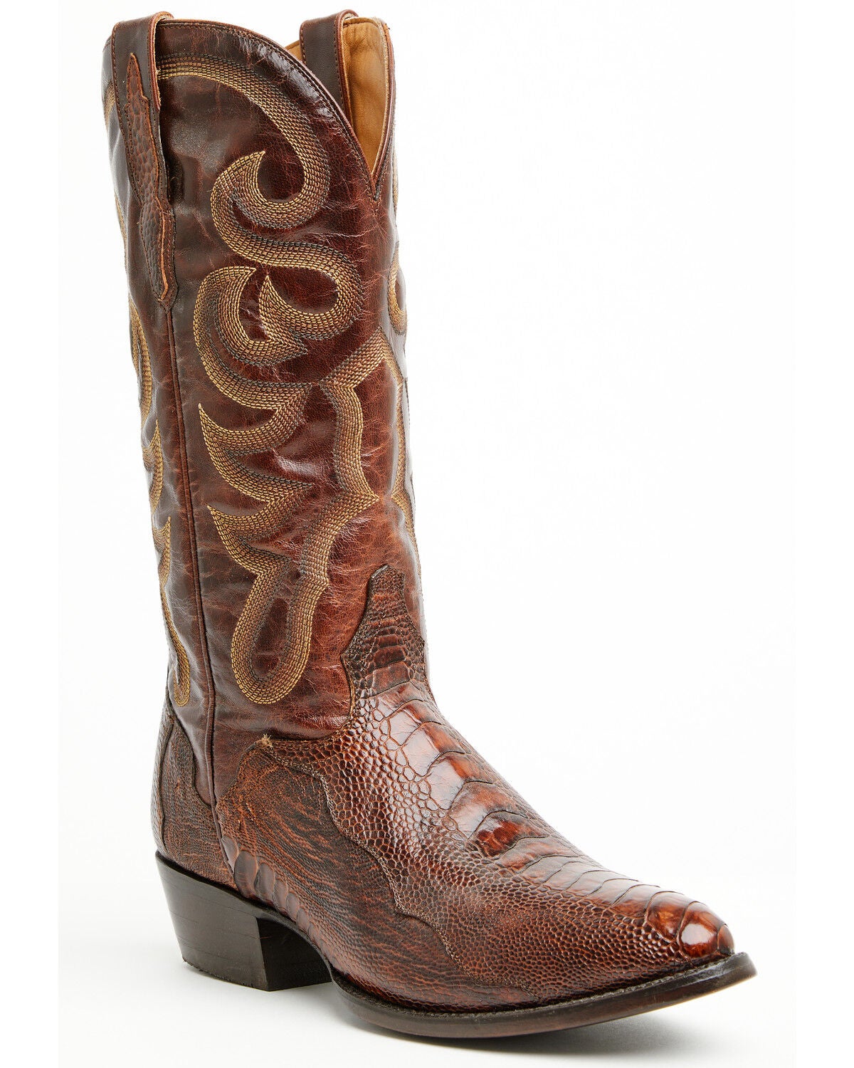 El Dorado Men's Ostrich Leg Brass Western Boots Round Toe