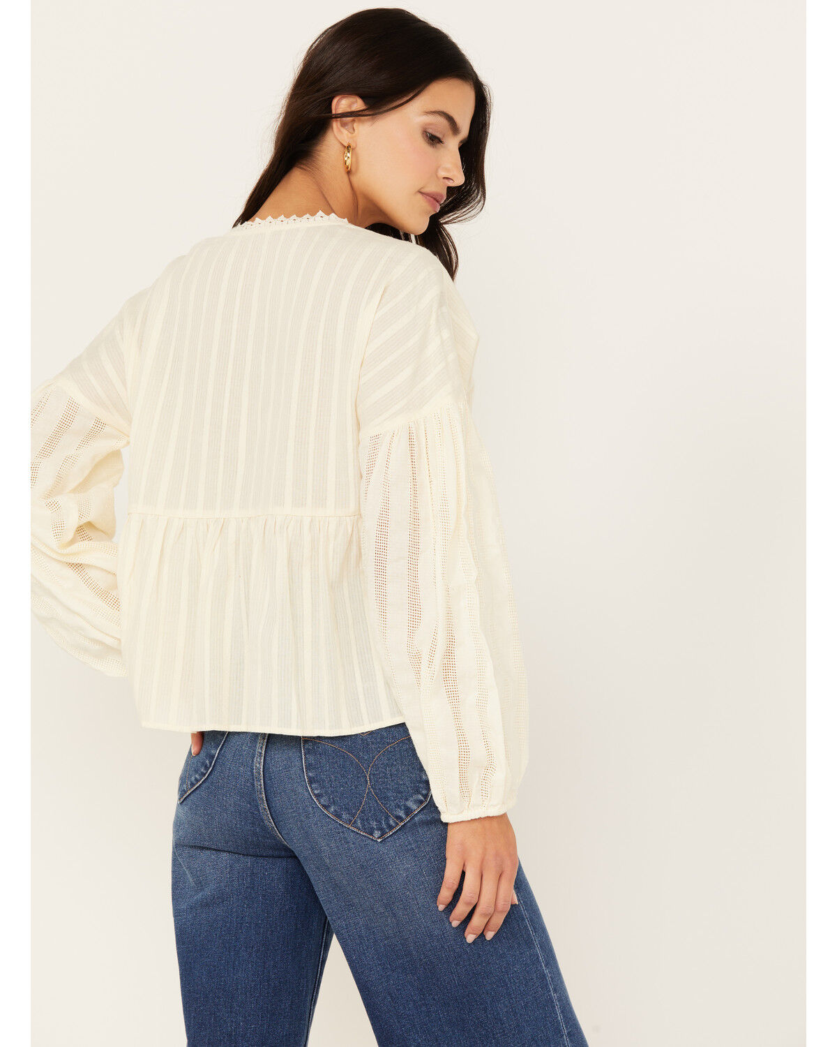 Image #4 - Miss Me Women's Crochet Long Sleeve Top, Cream, hi-res