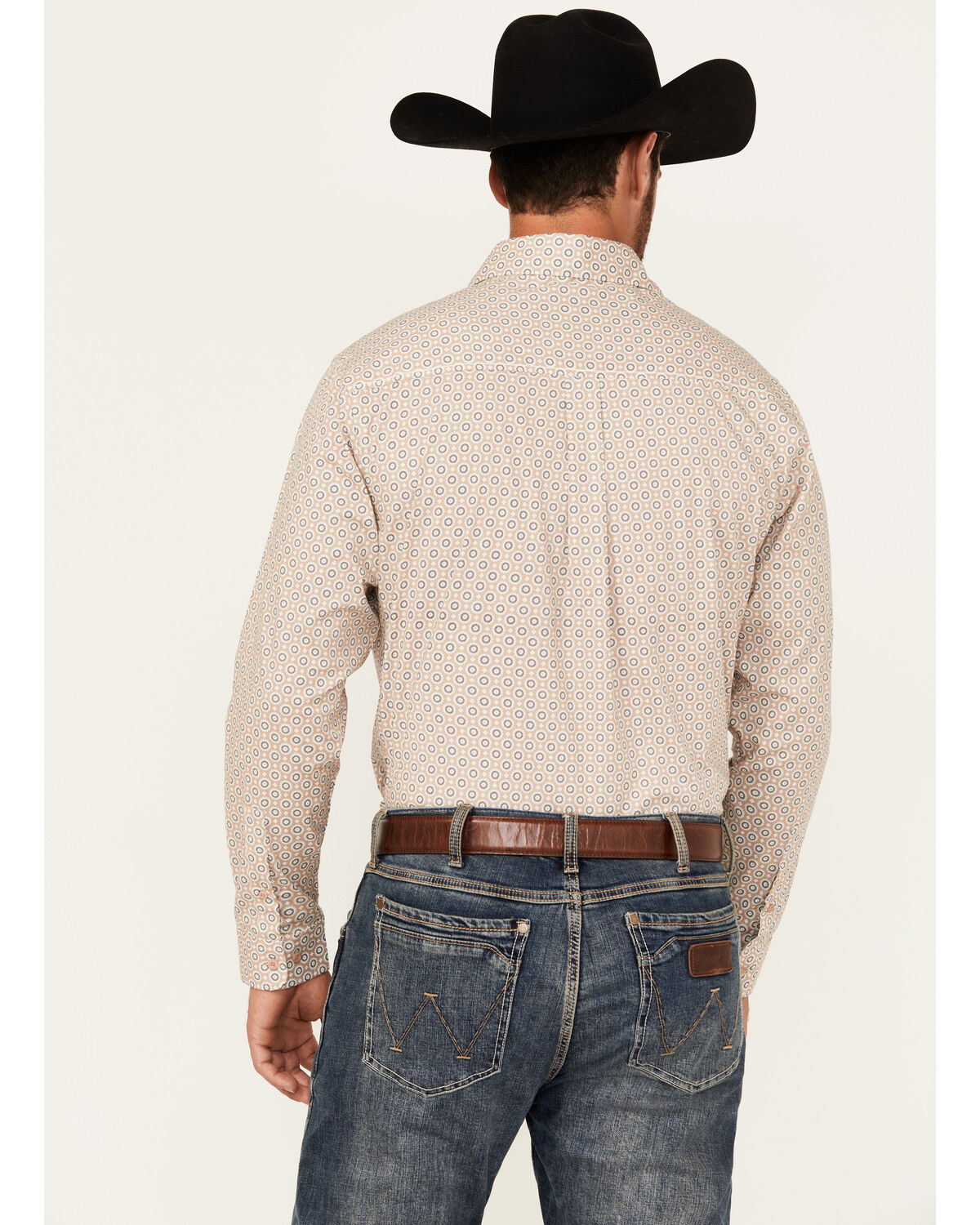 Image #4 - Justin Men's Boot Barn Exclusive Geo Print Long Sleeve Button-Down Stretch Western Shirt, Light Grey, hi-res