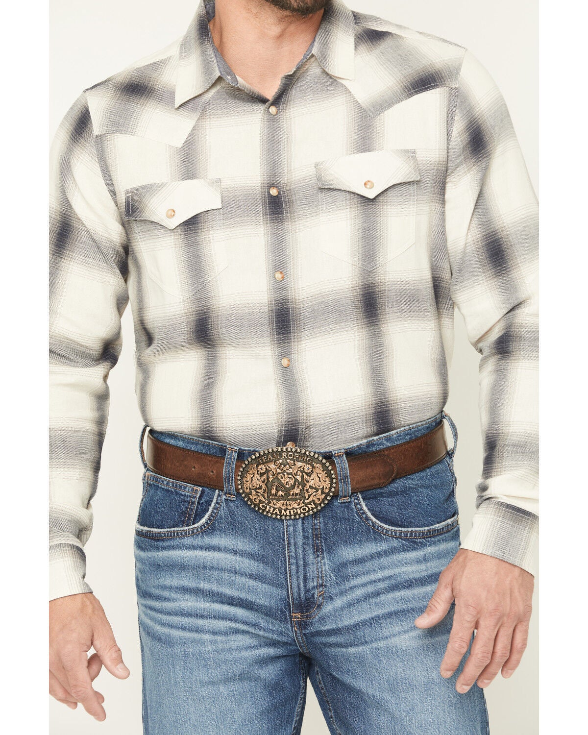 Image #3 - Cody James Men's Ruddiman Plaid Print Long Sleeve Snap Western Shirt - Tall, Cream, hi-res