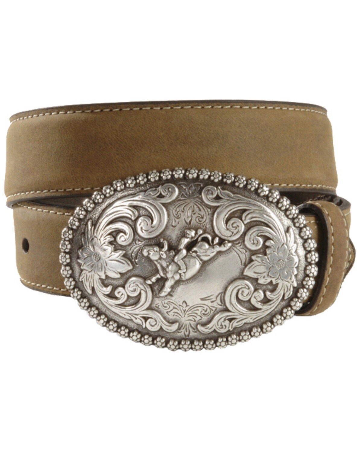 Nocona Belt Co. Boys' Bull Rider Buckle Distressed Leather Belt, Brown, hi-res