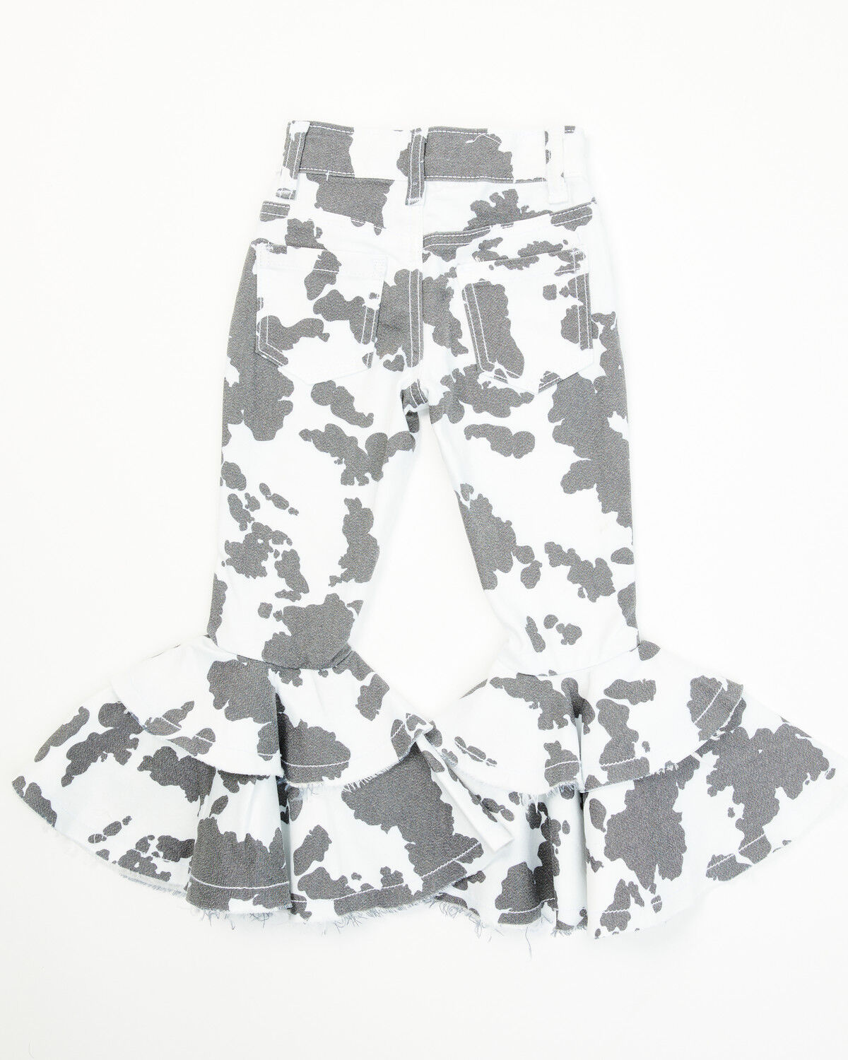 Image #4 - Cowgirl Hardware Toddler Girls' Cow Print Double Ruffle Stretch Denim Jeans, Black/white, hi-res