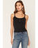 Image #1 - Wild Moss Women's Solid Ribbed Tank Top, Black, hi-res