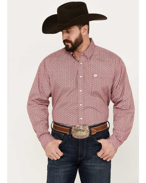 Image #1 - Cinch Men's Geo Print Long Sleeve Button Down Western Shirt, , hi-res