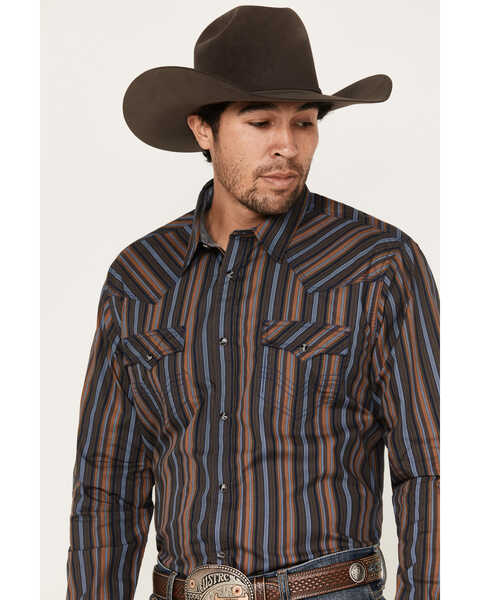 Image #2 - Cody James Men's Finals Day Striped Long Sleeve Western Snap Shirt, Navy, hi-res