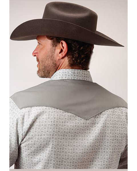 Image #2 - Roper Men's Floral Print Retro Fancy Yoke Long Sleeve Snap Western Shirt , White, hi-res
