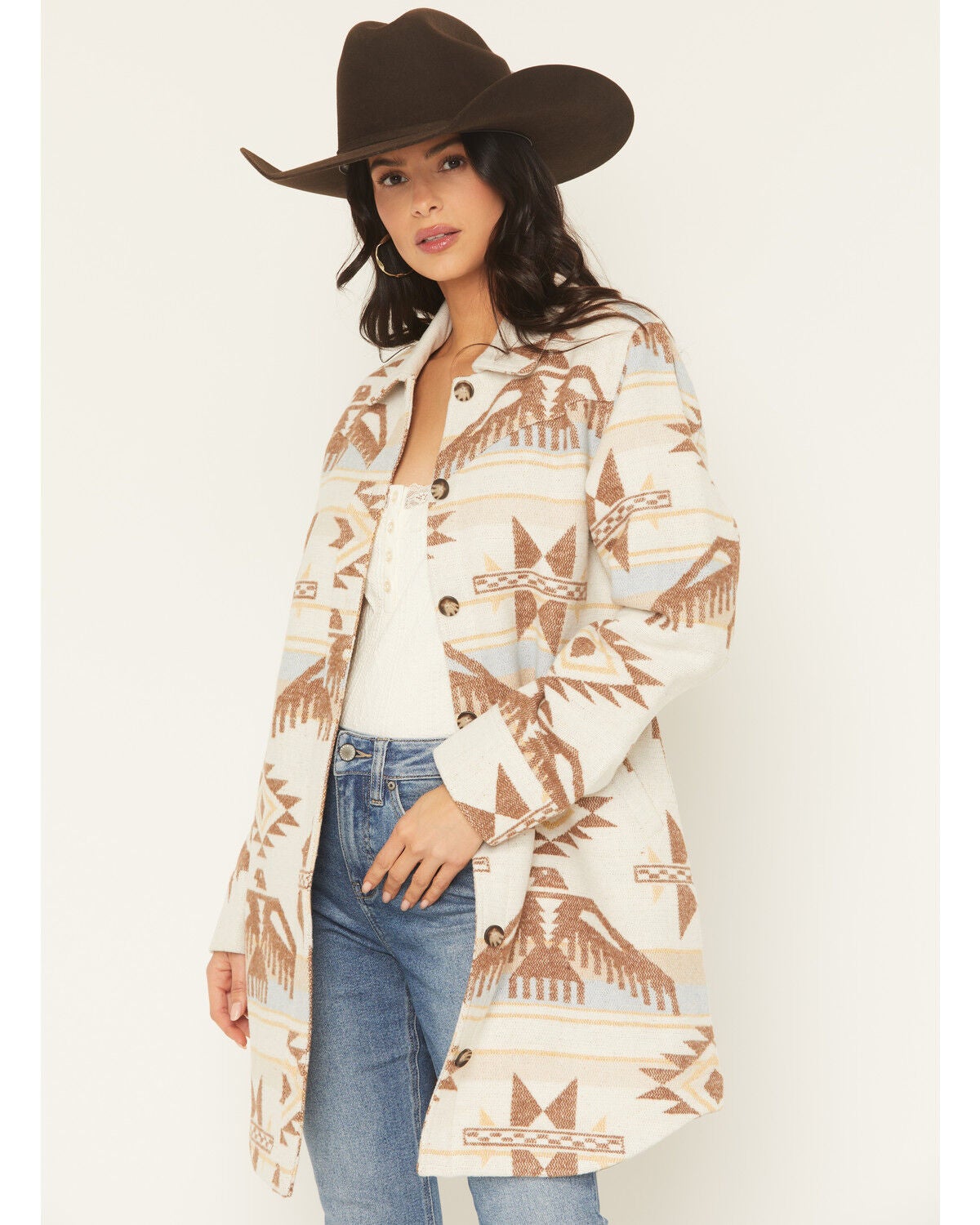 Image #2 - Idyllwind Women's Mcain Southwestern Print Button-Down Long Shacket, Cream, hi-res