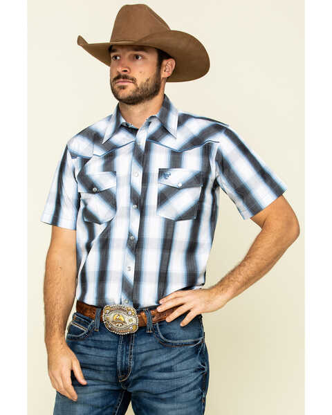 Cowboy Hardware Men's Black Hombre Plaid Short Sleeve Western Shirt , Black, hi-res