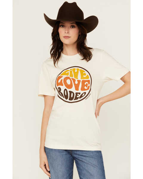 Image #1 - Rodeo Hippie Women's Live Love Rodeo Short Sleeve Graphic Tee, Cream, hi-res