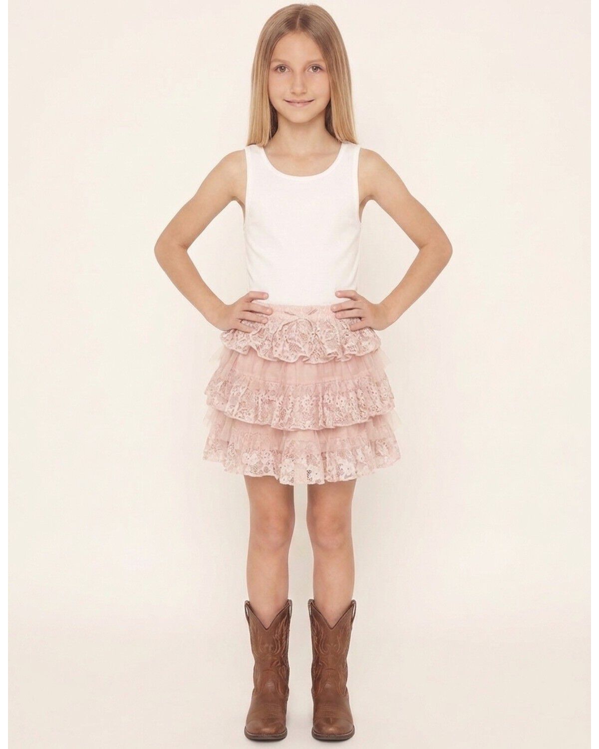 Shyanne Girls' Lace Ruffle Skort, Pink, hi-res