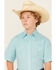 Image #2 - Panhandle Boys' Geo Print Short Sleeve Snap Western Shirt, Aqua, hi-res