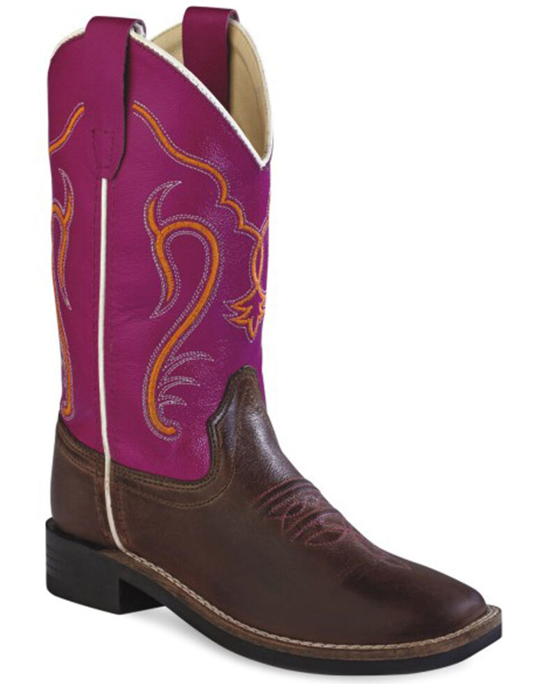 Old West Youth Girls' Colorful Western Cowboy Boots - Square Toe, Brown, hi-res