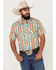 Image #1 - Rock & Roll Denim Men's Southwestern Print Short Sleeve Pearl Snap Stretch Western Shirt, Cream, hi-res