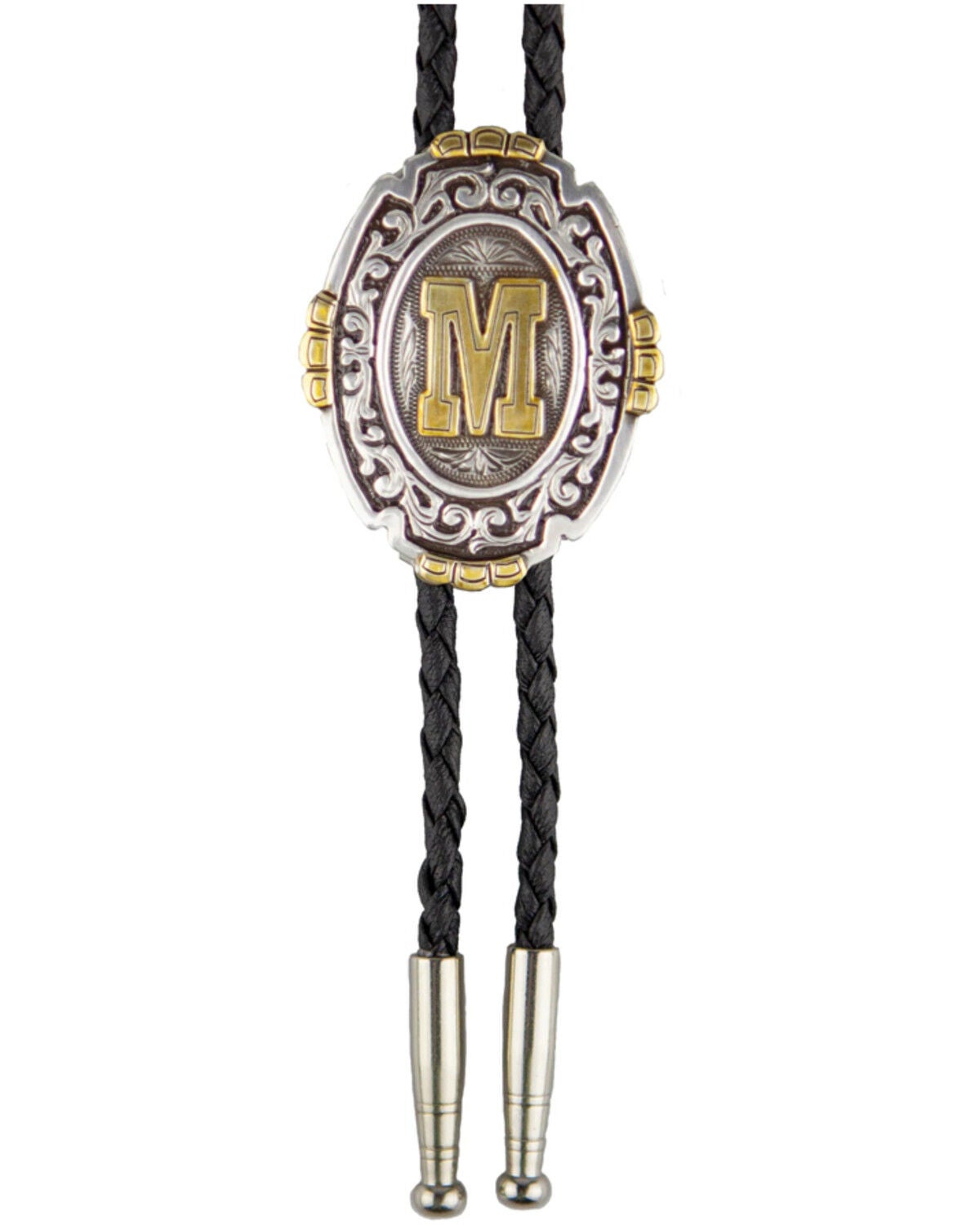 Cody James Men's Antique Silver & Gold Initial M Bolo Tie, Silver, hi-res