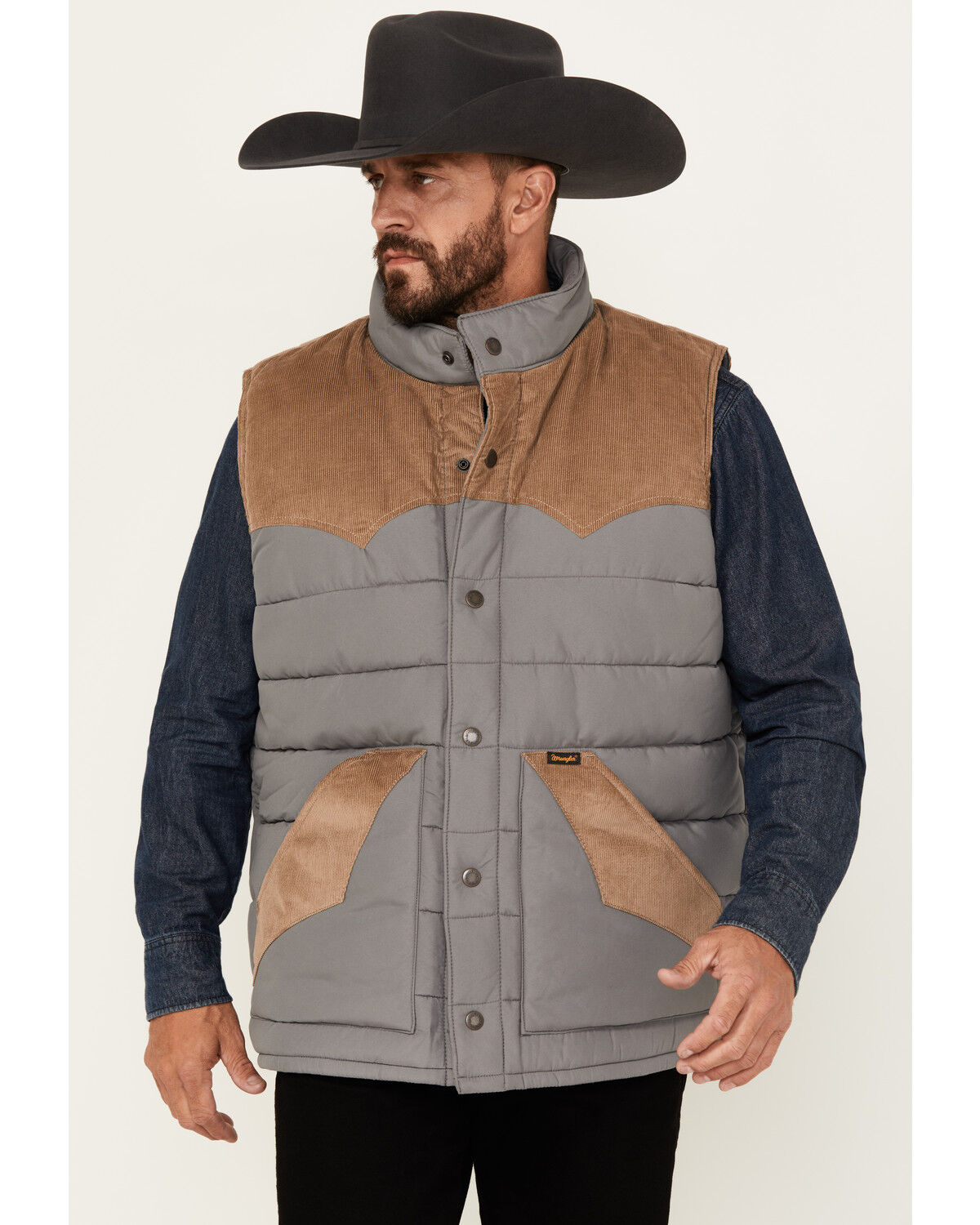 Image #1 - Wrangler Men's Fence Post Western Yoke Snap Puffer Vest, Multi, hi-res