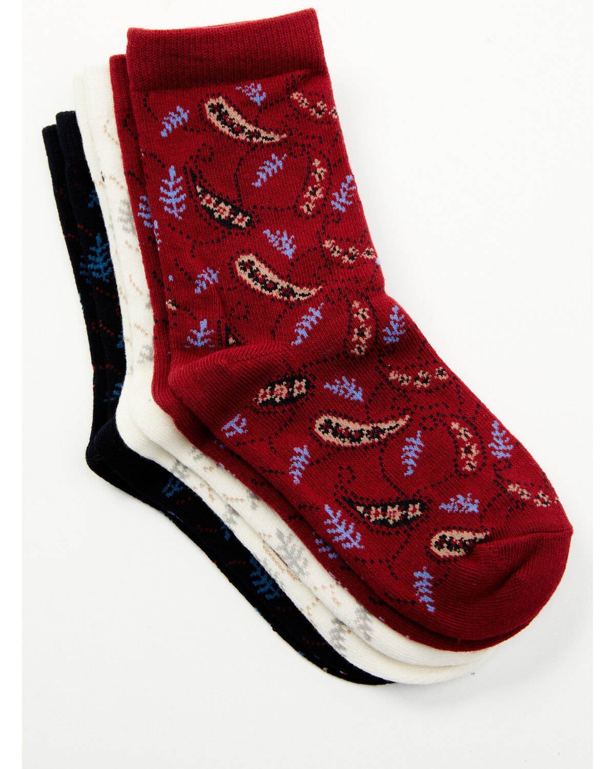 Image #1 - Shyanne Girls' Libby Paisley Crew Socks - 3-Pack, Cream, hi-res