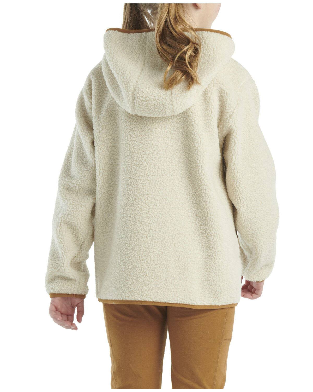 Image #3 - Carhartt Girls' Sherpa 1/4 Zip-Up Hoodie, Cream, hi-res