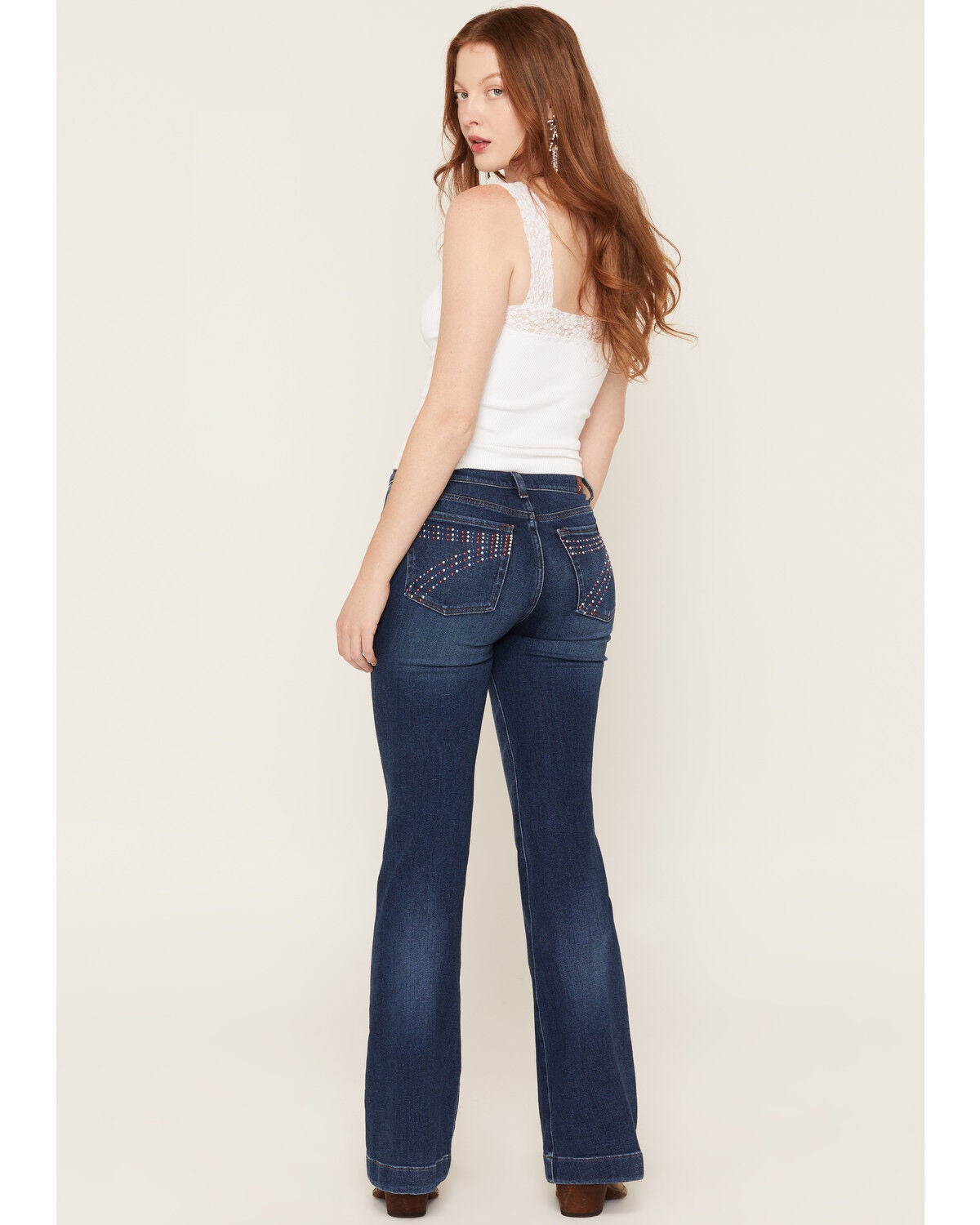 Image #1 - 7 For All Mankind Women's Medium Wash Americana Studded Pocket Bootcut Stretch Denim Jeans, Medium Wash, hi-res