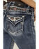 Image #2 - Miss Me Women's Medium Wash Mid Rise Floral Yoke Bootcut Stretch Denim Jeans, Medium Wash, hi-res