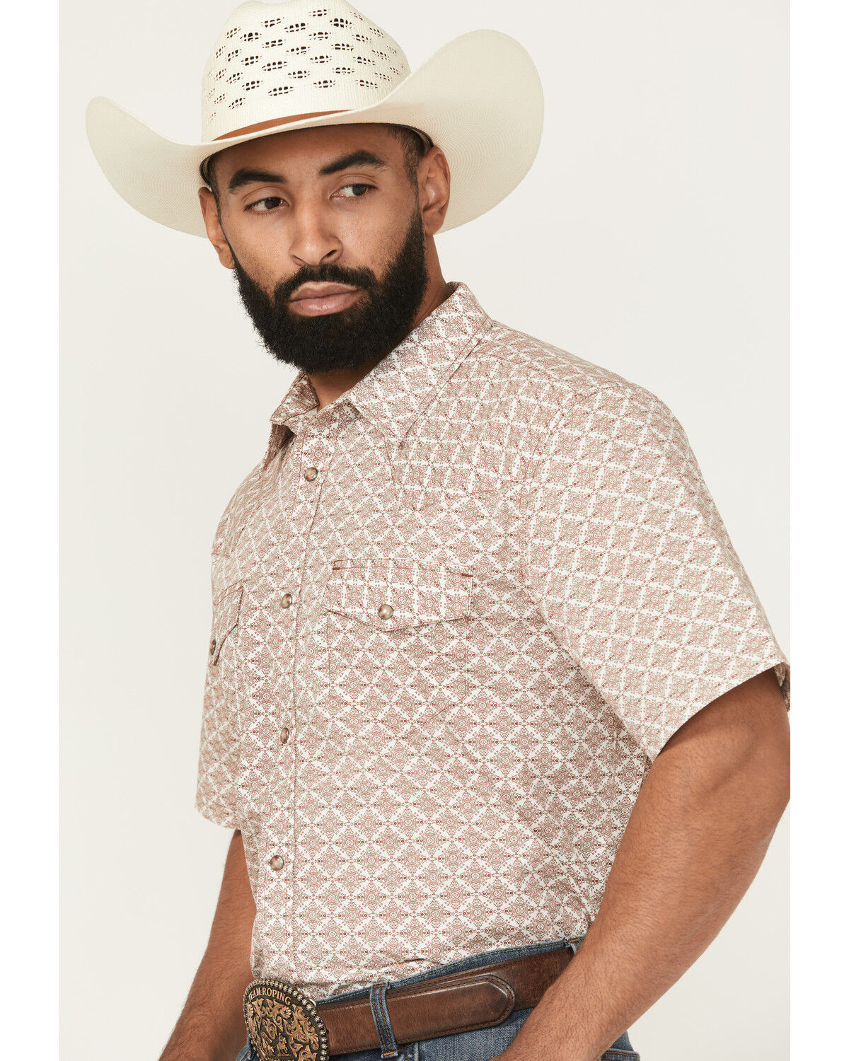 Image #2 - Gibson Trading Co Men's Gypsy Medallion Print Short Sleeve Snap Stretch Western Shirt, Brown, hi-res