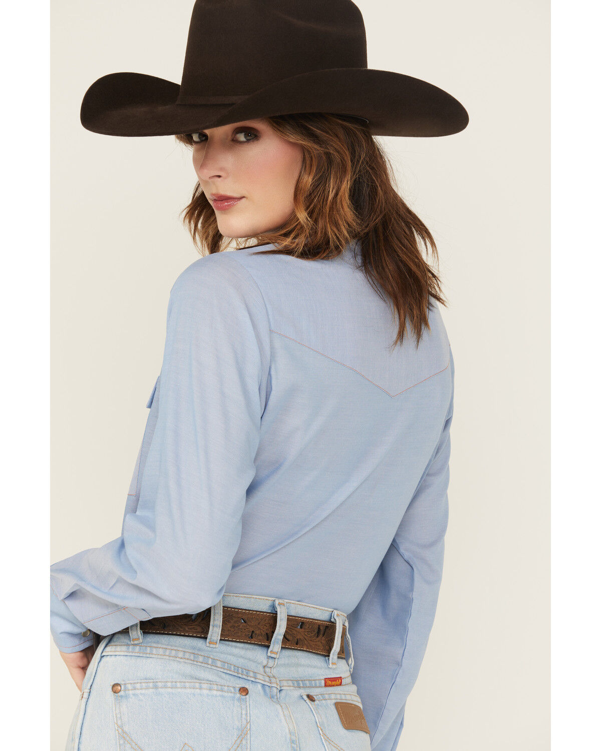 Image #5 - Cowboygirl by Jenna Paulette Women's Solid Long Sleeve Pearl Snap Western Shirt, Blue, hi-res
