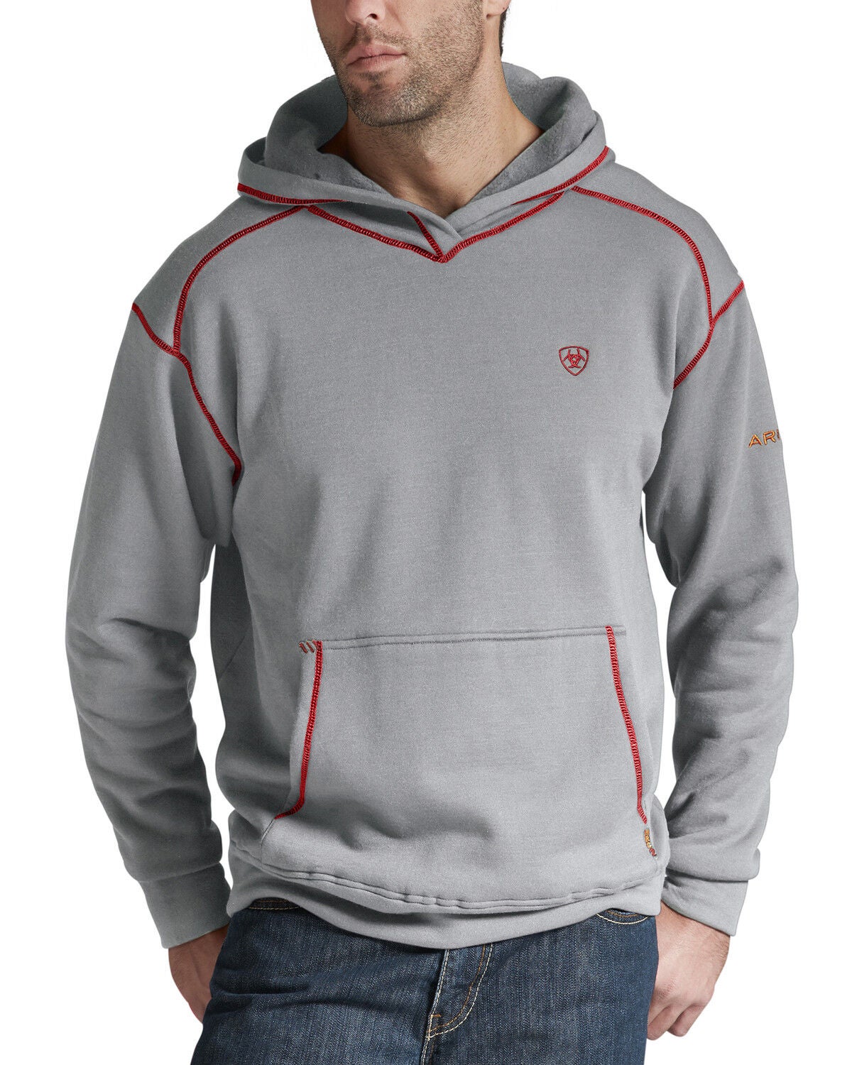 Ariat Men's Flame Resistant Polartec Grey Work Hooded Sweatshirt - Big and Tall, Hthr Grey, hi-res