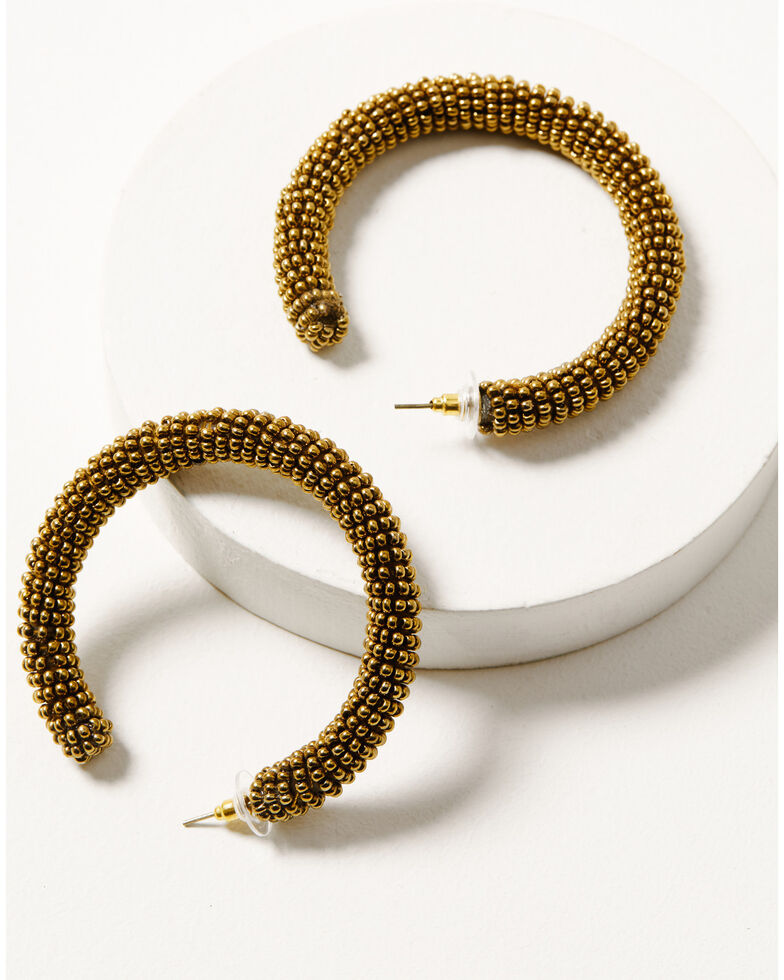 Ink + Alloy Women's Gold Seed Beaded Hoop Earrings, Gold, hi-res