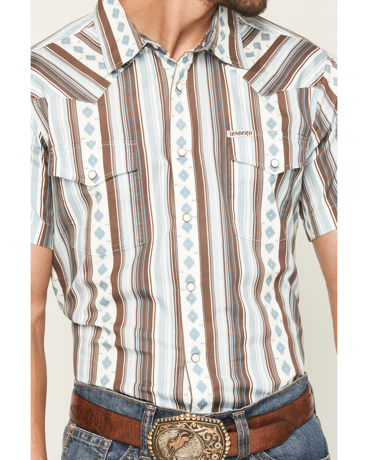 Image #3 - Sendero Provisions Men's Wyatt Serape Striped Short Sleeve Snap Western Shirt, Multi, hi-res