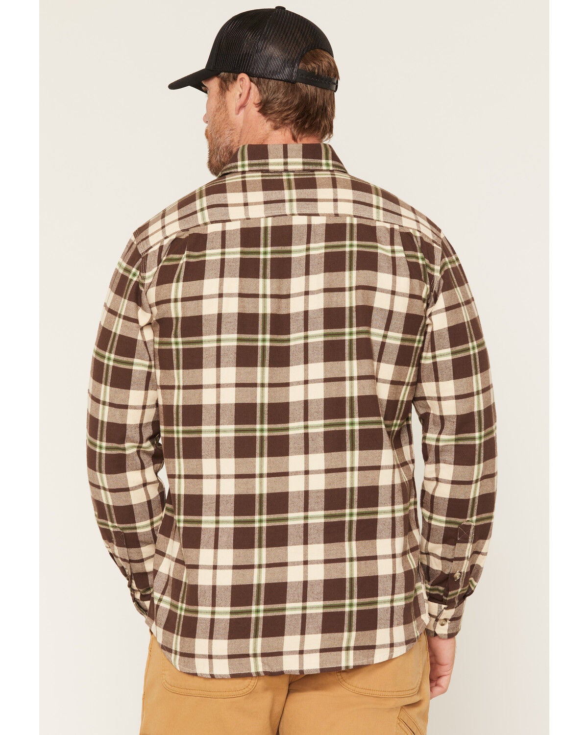 Image #4 - Carhartt Men's Hamilton Rugged Flex Lightweight Plaid Print Long Sleeve Button-Down Stretch Flannel Shirt, Green, hi-res