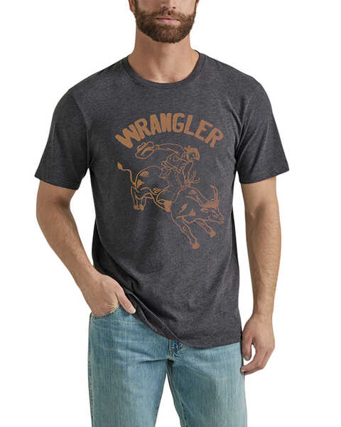 Wrangler Men's Bucking Bull Logo Short Sleeve Graphic T-Shirt , Charcoal, hi-res