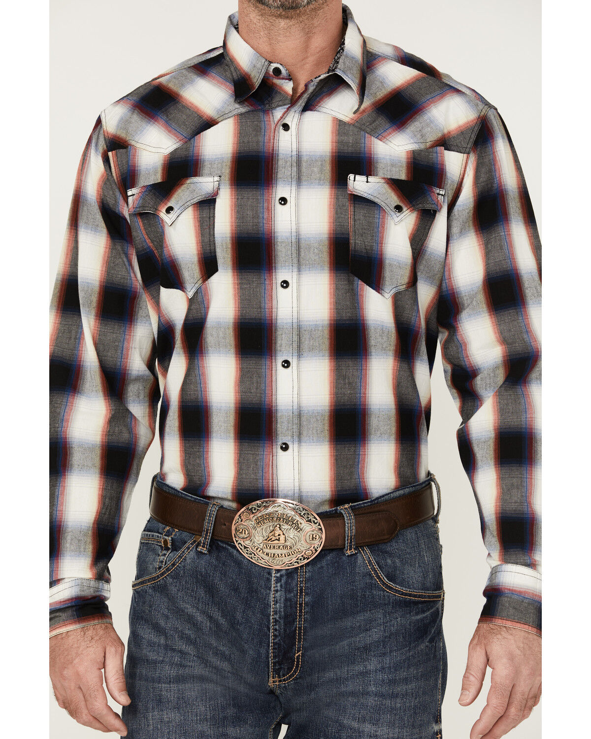 Image #3 - Roper Men's Large Ombre Plaid Long Sleeve Snap Western Shirt, Black, hi-res
