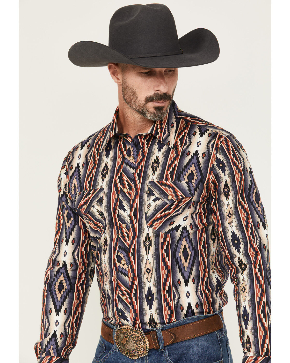 Image #2 - Rock & Roll Denim Men's Southwestern Print Long Sleeve Snap Stretch Western Shirt, Multi, hi-res