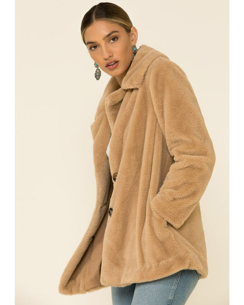 Z Supply Women's Carmel Faux Fur Collar Coat , Caramel, hi-res
